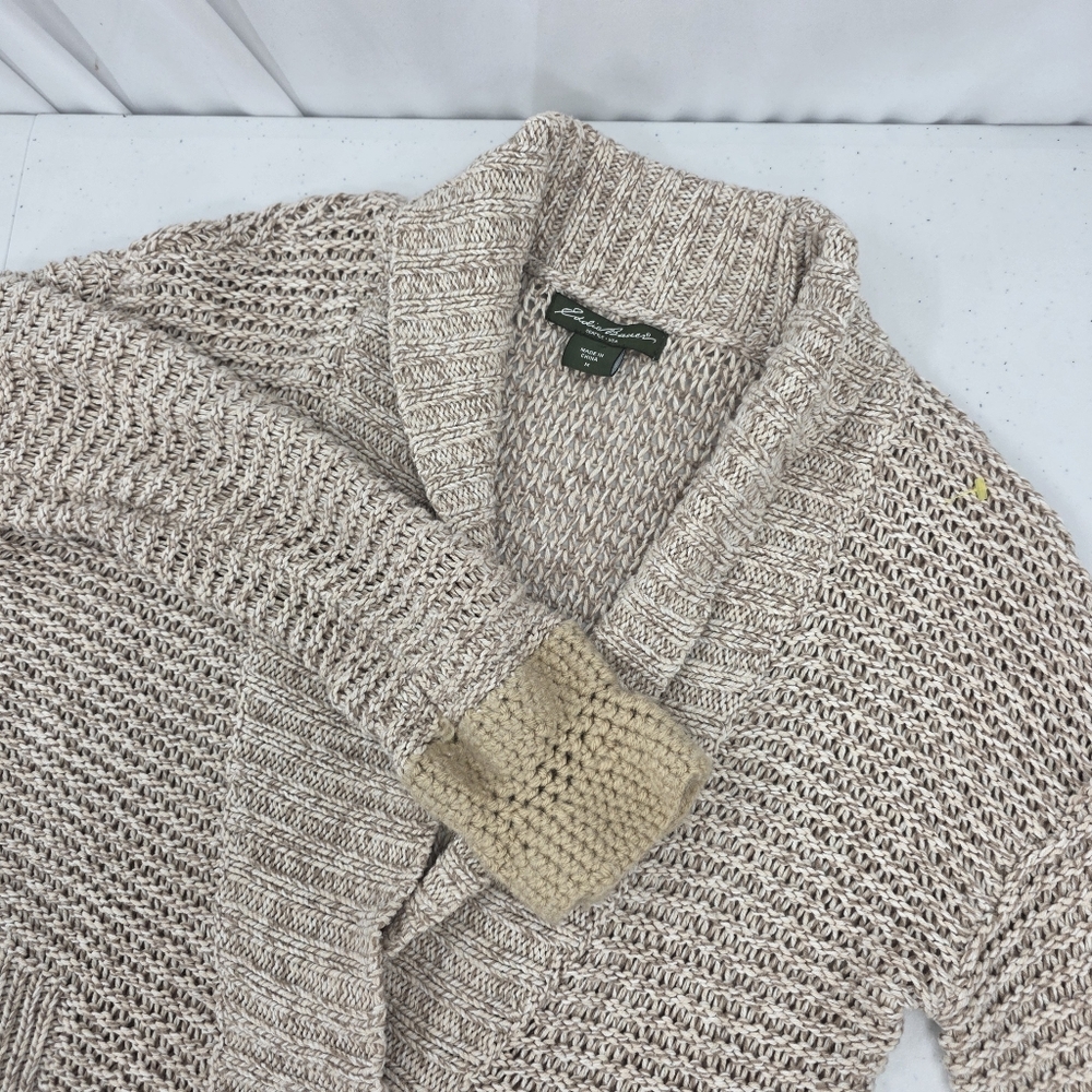 Eddie Bauer Women's Tan Knit Long Sleeve Cardigan Sweater Metal Snap Size Medium